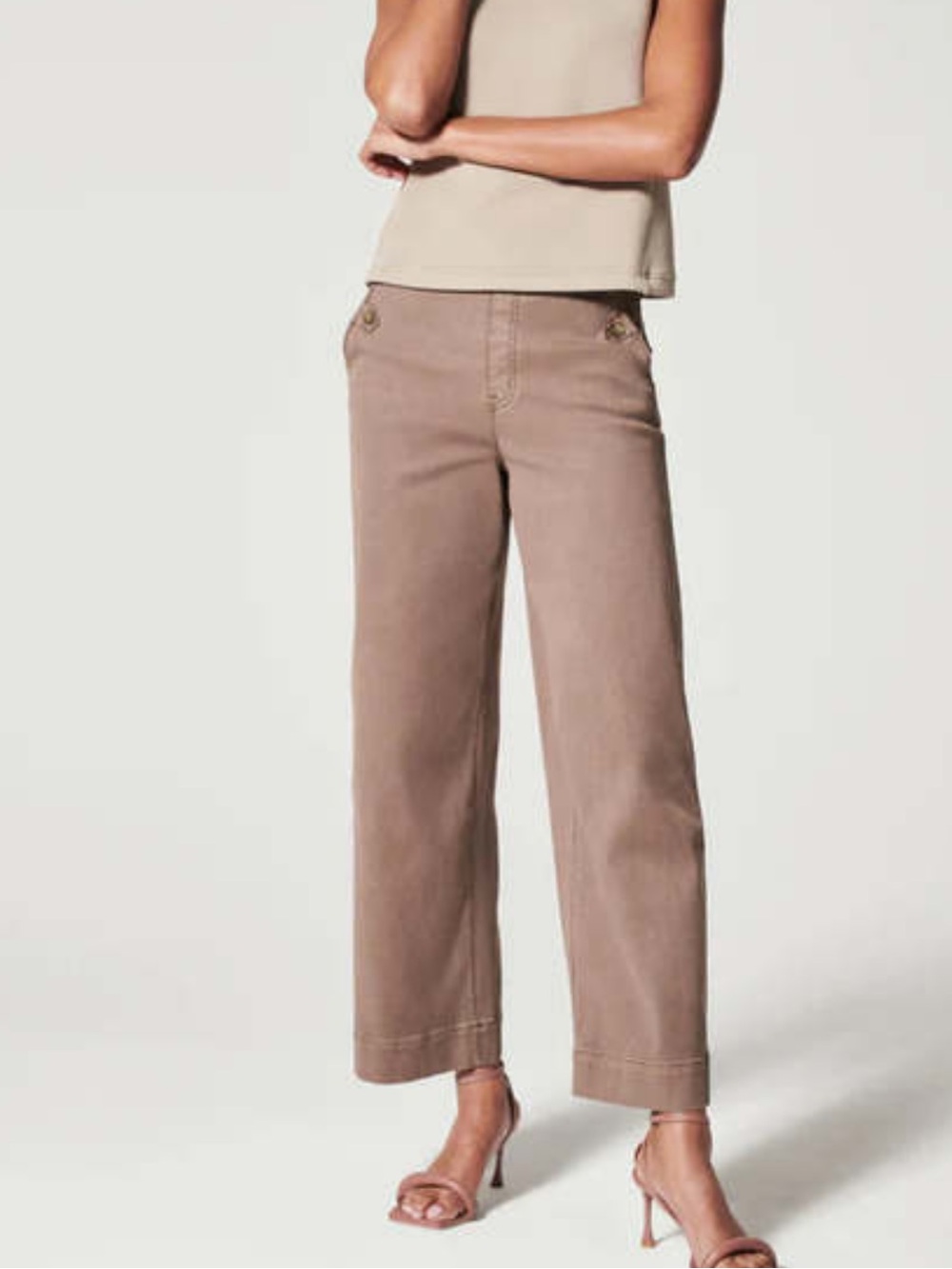 Spanx Stretch Twill Cropped Wide Leg Pants Dusty Rose Women’s S Fall